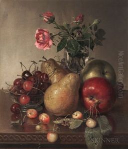 Tabletop Still Life With Fruit And Roses by Robert Spear Dunning