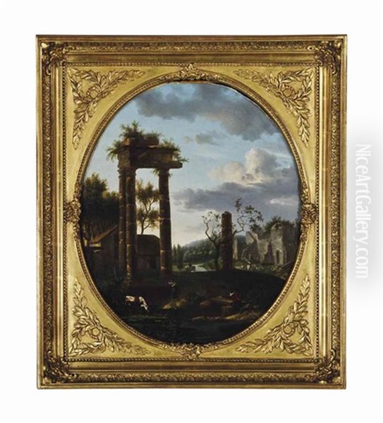 A Classical Landscape With Ruins And A Shepherd And Shepherdess In The Foreground - view 1