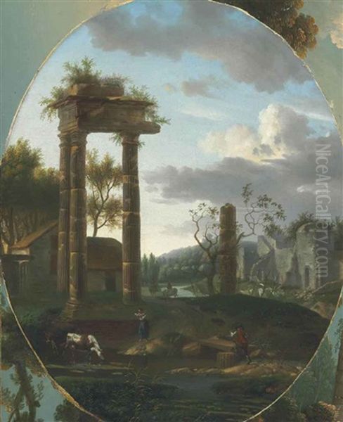 A Classical Landscape With Ruins And A Shepherd And Shepherdess In The Foreground - view 1