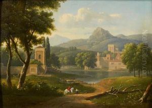 Paysage Neoclassique Anime D'un Cavalier