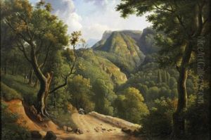 Paysage Neoclassique Avec Une Jeune Femme Courant Sur Un Chemin Paysage Neoclassique Avec Une Jeune Femme Courant Sur Un Chemin