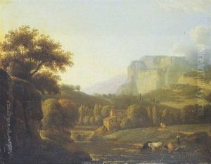 Vaches Pres D'une Riviere, Dans Un Paysage Italianisant