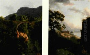 Franske Landskaber, Det Ene Med Hojtliggende Borg, I Forgrunden Brusende Vandlob by Alexandre Hyacinthe Dunouy