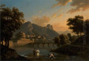 Pecheurs Et Promeneurs Dans Un Paysage Italien