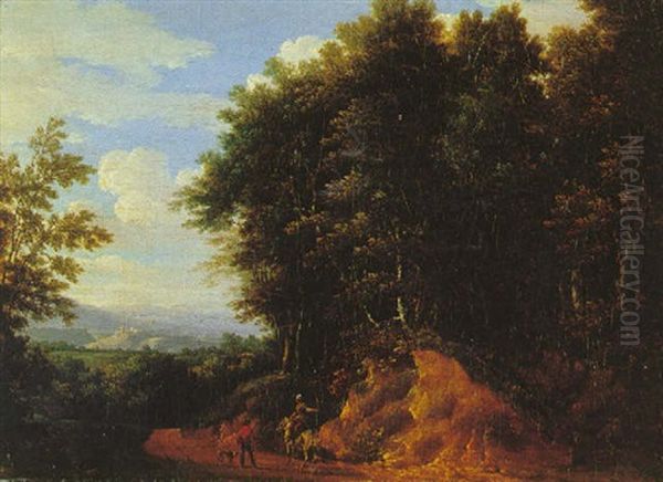 Cavaliers Et Promeneurs Sur Le Chemin A L'oree Du Bois - view 1