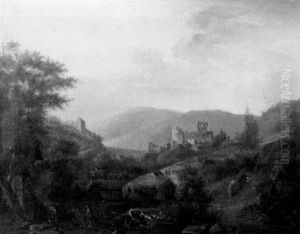 Paysage De Vallee Avec Les Ruines D'un Chateau Feodal by Alexandre Hyacinthe Dunouy