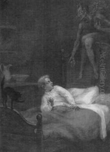 Boy And Cat Frightened By Hypnotic Nightmare by John Ward Dunsmore