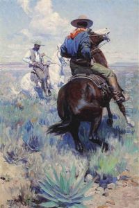 Across The Intervening Desert The Eyes Of The Two Men Met In Grim Defiance by William Herbert Dunton