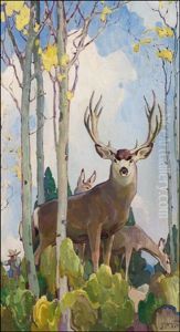 Mule, Deer, Buck And Doe by William Herbert Dunton