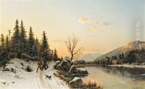 Norwegische Winterlandschaft Mit Pferdeschlitten