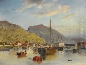 Harbour View Of Bergen In Norway by Johannes Bartolomaus Duntze