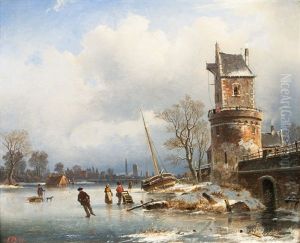 Frozen River With Panoramic View Of A Town