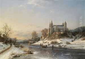 Wintervergnugen, Im Hintergrund Die Abtei Carlstein An Der Lahn