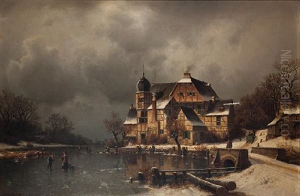 Scene D'hiver Sur Un Canal Gele - view 1