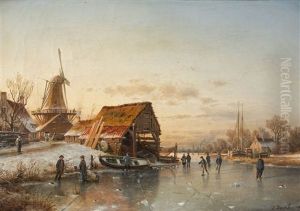 Winter Landscape With Skaters by Johannes Bartolomaus Duntze