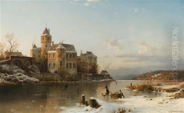 Winterlandschaft Mit Figuren Vor Einer Burg - view 1