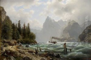 Der Vierwaldstattersee Mit Urirotstock Bei Fohn Mit Dampfschiff