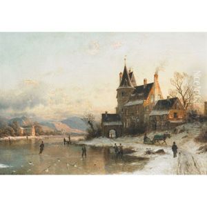 Villagers Skating On A Frozen Pond
