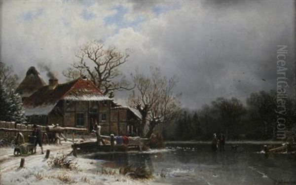 Winter Scene With Figures On A Frozen Lake - view 1