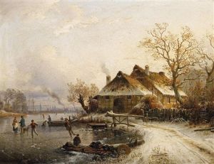 Winterlandschaft Mit Personen Auf Dem Eis