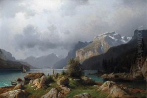 Alpenlandschaft Mit Einem See by Johannes Bartolomaus Duntze