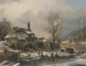 Playing On The Ice by Johannes Bartolomaus Duntze
