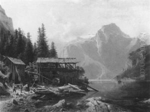 Gebirgssee Mit Sagewerk Gebirgssee Mit Sagewerk
