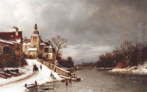 Winterliche, Vereiste Fluslandschaft Mit Spatbarocker Gutshofanlage by Johannes Bartolomaus Duntze