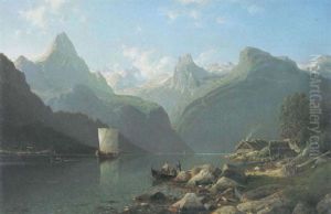 Norwegische Landschaft, Partie Von Nordfjord by Johannes Bartolomaus Duntze