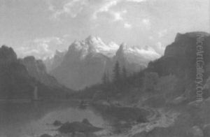 Blick Auf Einen Gebirgssee In Der Morgensonne by Johannes Bartolomaus Duntze