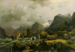 Norwegische Fjordlandschaft Bei Sturm by Johannes Bartolomaus Duntze