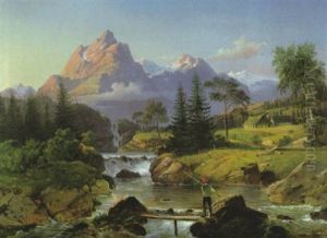 Norwegische Landschaft Mit Angler Bei Romsdalshorn by Johannes Bartolomaus Duntze
