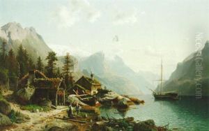 Figures Beside A Lake by Johannes Bartolomaus Duntze