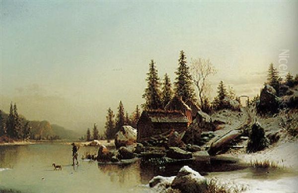 A Huntsman And His Dog In A Winter - view 1