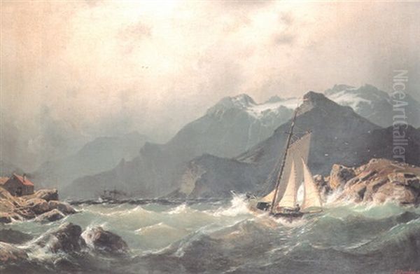 Shipping Off A Coast In Rough Seas - view 1