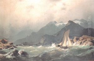 Shipping Off A Coast In Rough Seas by Johannes Bartolomaus Duntze