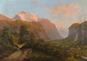 Lauterbrunnental Mit Der Jungfrau Im Abendrot