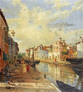 Promenade Au Bord Du Canal by Edmond Louis Dupain
