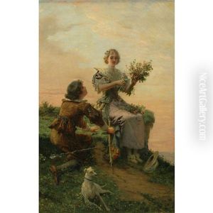 Courting Couple With Dog by Edmond Louis Dupain