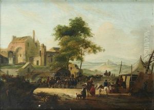 Paysage De Riviere Pres D'une Ferme Fortifiee by Claude Michel Hamon Duplessis