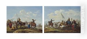The Departure Of The Troops; A Military Convoy On The March (pair)