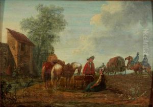 Le Repos Des Chevaux Et Le Campement (pair) by Claude Michel Hamon Duplessis