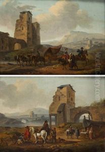 Paisajes Con Ruinas Y Personajes (pair) by Claude Michel Hamon Duplessis
