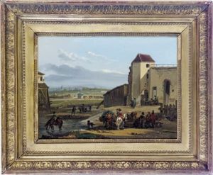 Travellers Resting By A Military Camp