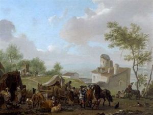 Campement Militaire Avec Des Paysannes Vendant Leur Produits Des Champs