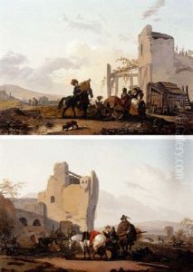 Une Halte De Cavaliers Devant Des Ruines by Claude Michel Hamon Duplessis