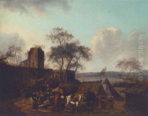 A Military Encampment Before A Walled Town by Claude Michel Hamon Duplessis