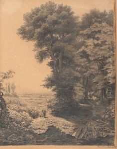 Bauernmagd Am Waldrand In Gegenlicht by Friedrich Adolph Arnold