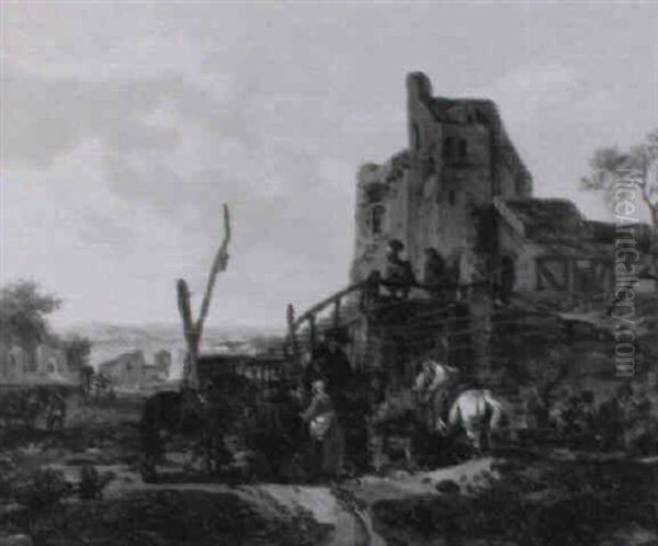 Une Halte De Cavaliers Devant Les Ruines D'une Forteresse - view 1