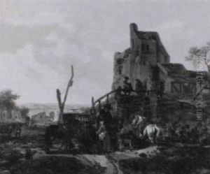 Une Halte De Cavaliers Devant Les Ruines D'une Forteresse by Claude Michel Hamon Duplessis